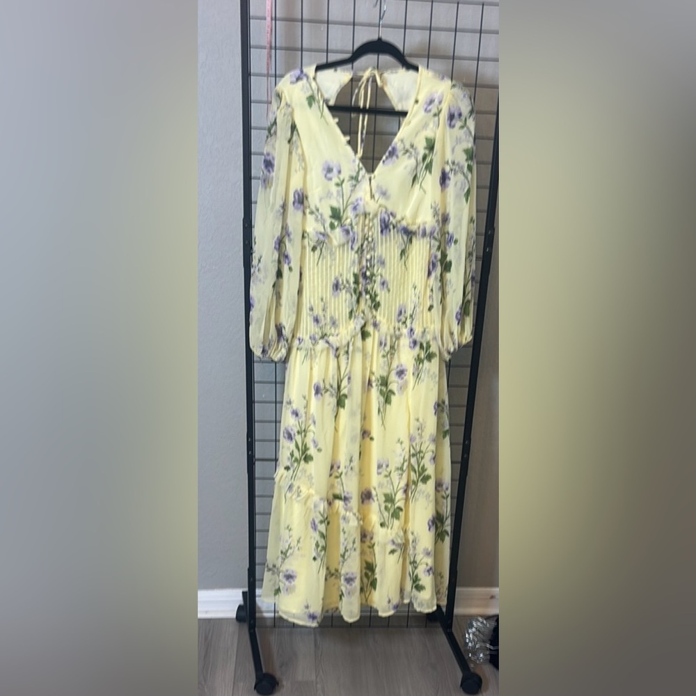 ASOS Yellow Floral Maxi Dress with Purple & Green Print